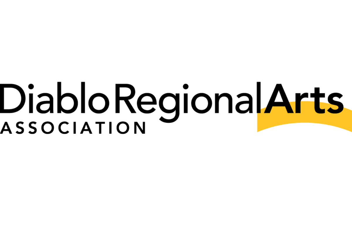 The Diablo Regional Arts Association logo featuring the organization’s name in bold black text, with the word “Arts” accented by a curved yellow shape extending from its right side.