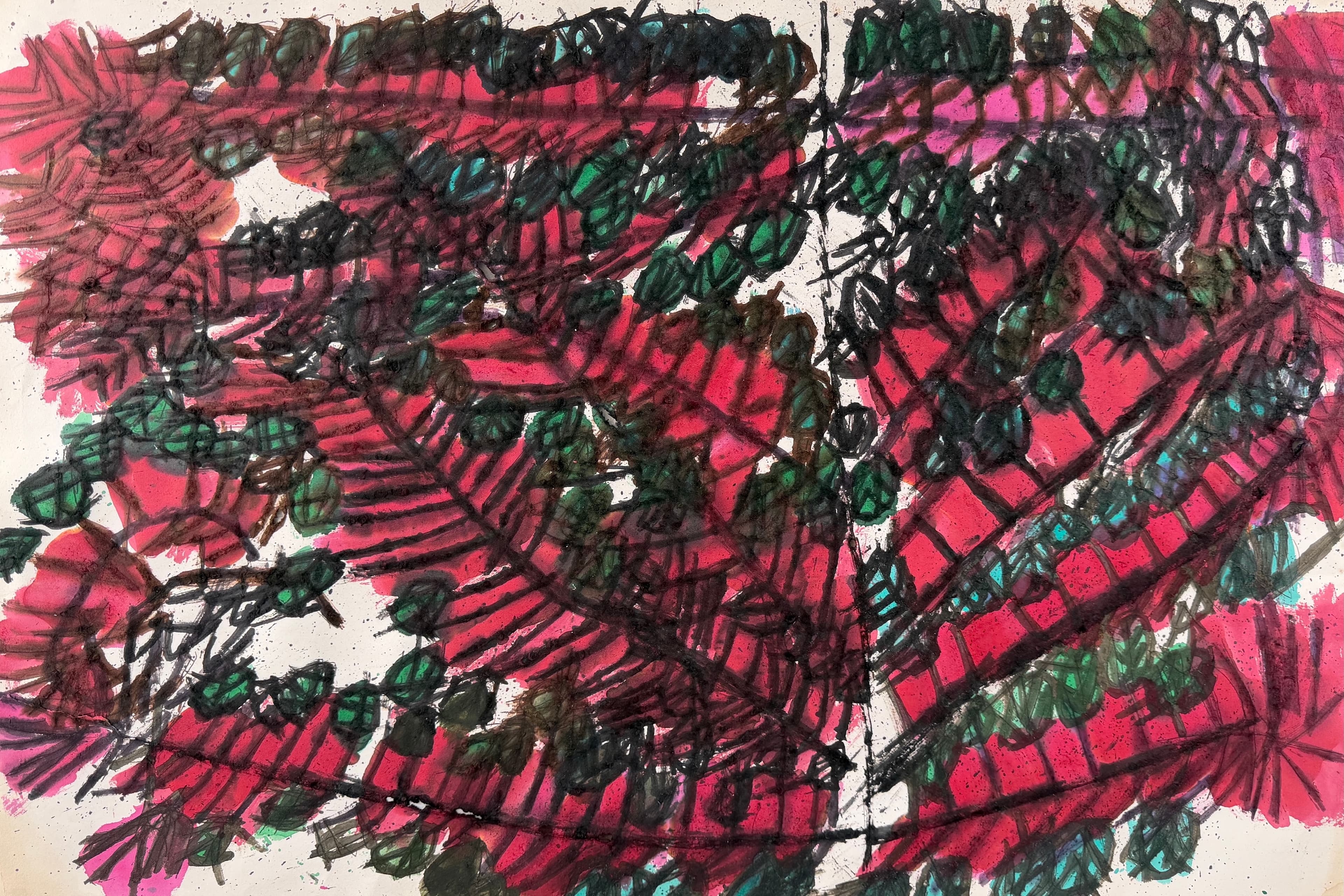 Bright red fern abstract